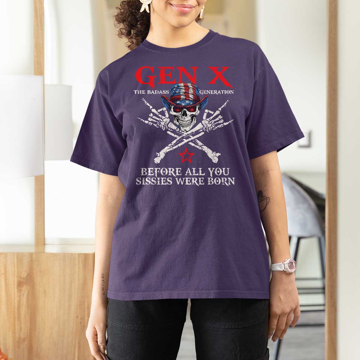 Gen X The Badasss Generation T Shirt For Women Before All You Sissie were Born Skull Rock Hand - Wonder Print Shop