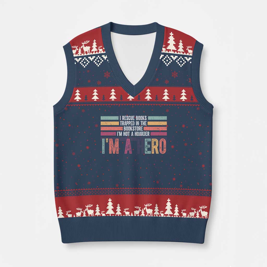 Book Lover V-Neck Knit Sweater Vest I Rescue Books - Wonder Print Shop