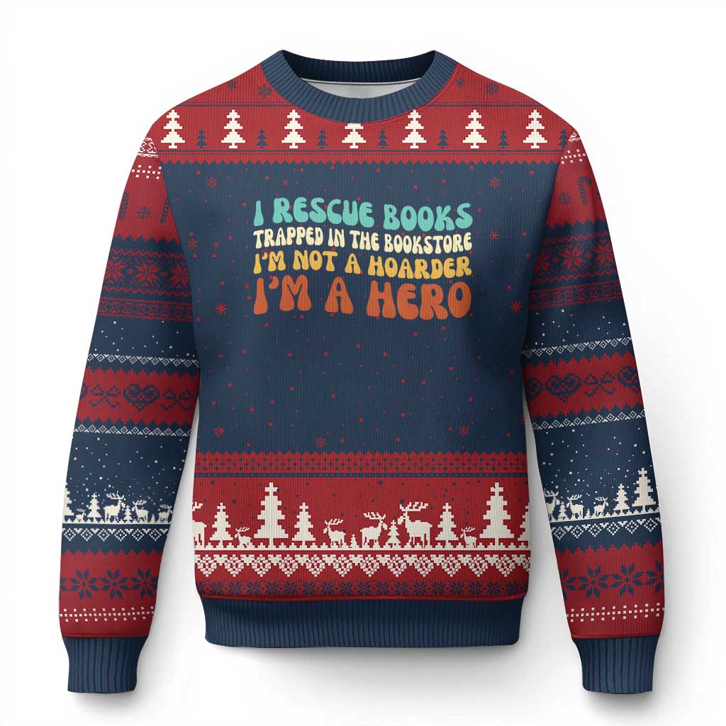 I Rescue Books Ugly Christmas Sweater Funny Booksellers Bookworm Book Lover Reader Gift - Wonder Print Shop