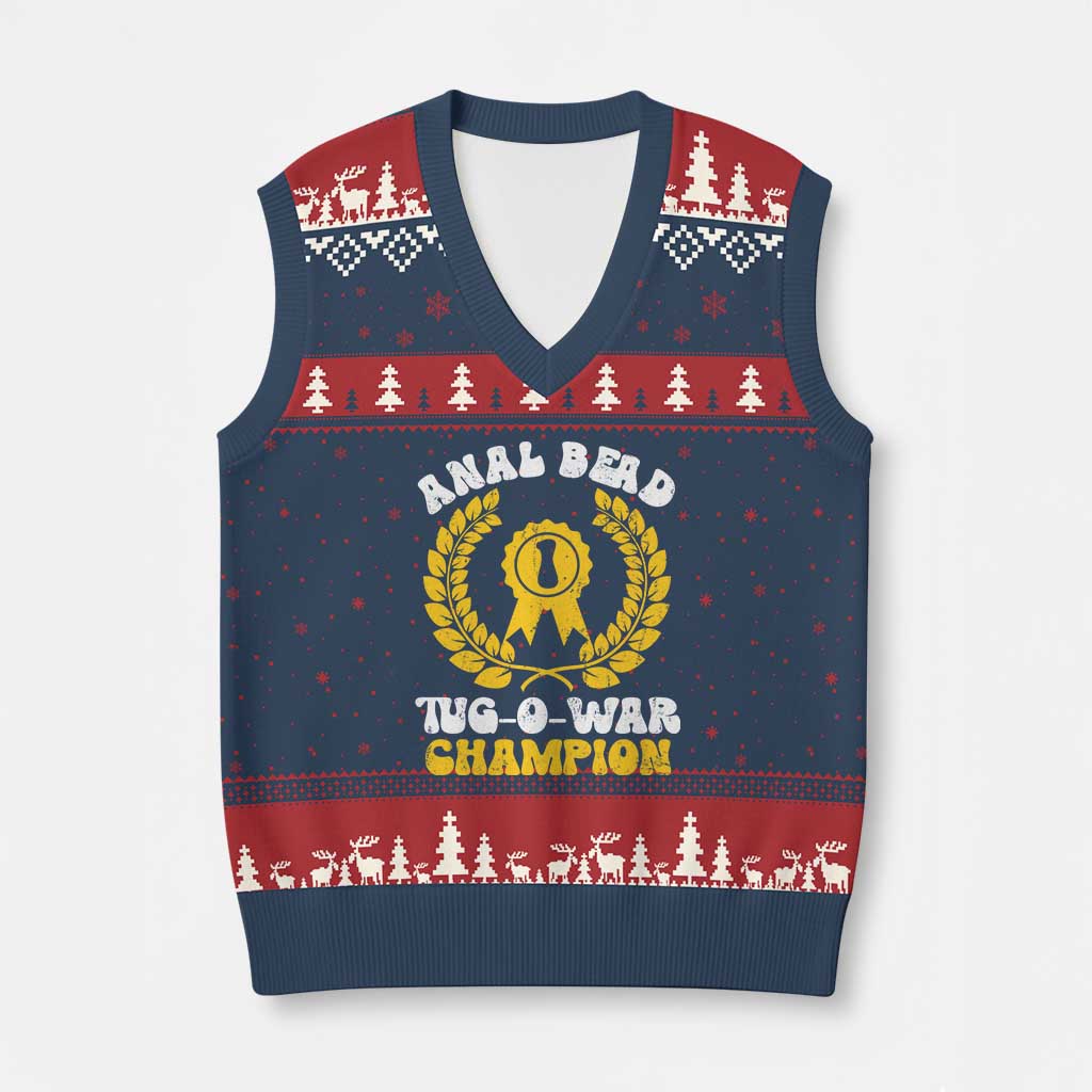 Bead Tug O War Champion V-Neck Knit Sweater Vest Funny Sarcastic Saying Weird Gag Gift - Wonder Print Shop