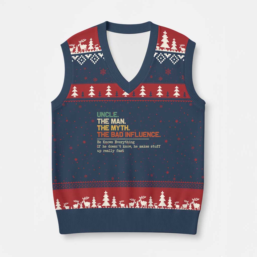 Funny Uncle V-Neck Knit Sweater Vest Best Funny Uncle Fathers Day - Wonder Print Shop