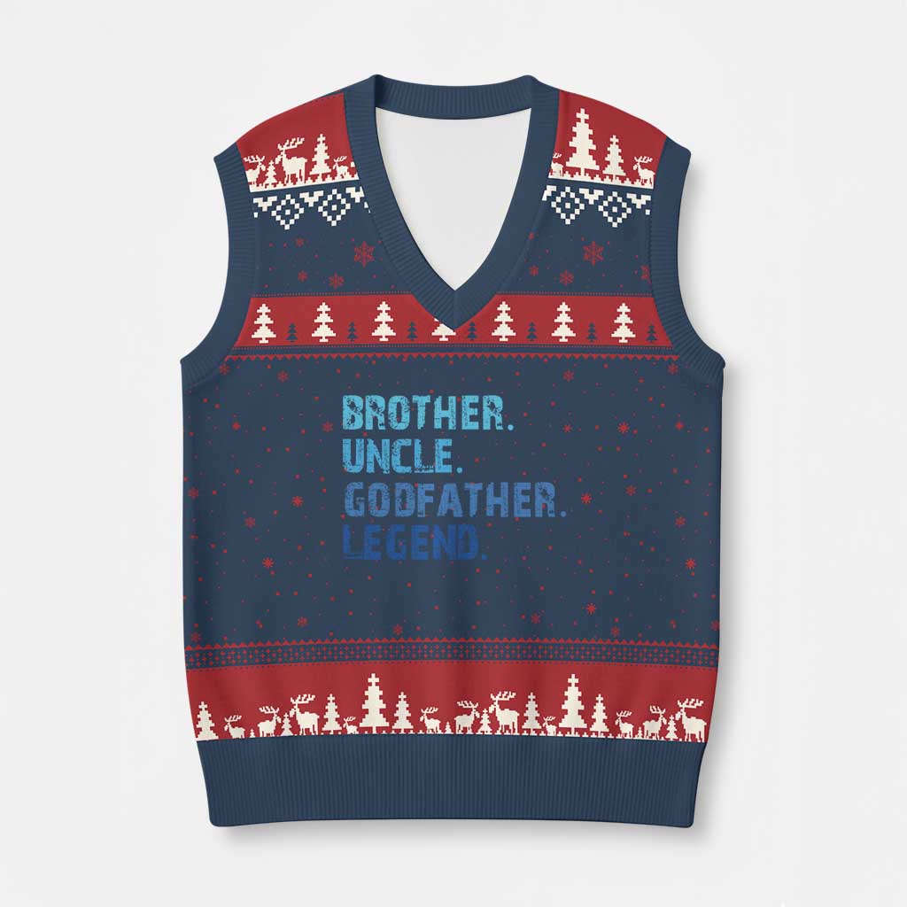 Brother Uncle Godfather Legend V-Neck Knit Sweater Vest Best Funny Uncle Fathers Day - Wonder Print Shop