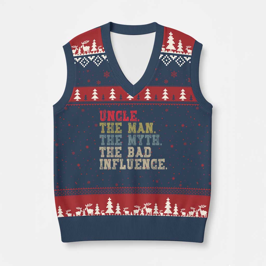 Retro Uncle V-Neck Knit Sweater Vest Best Funny Uncle Fathers Day - Wonder Print Shop