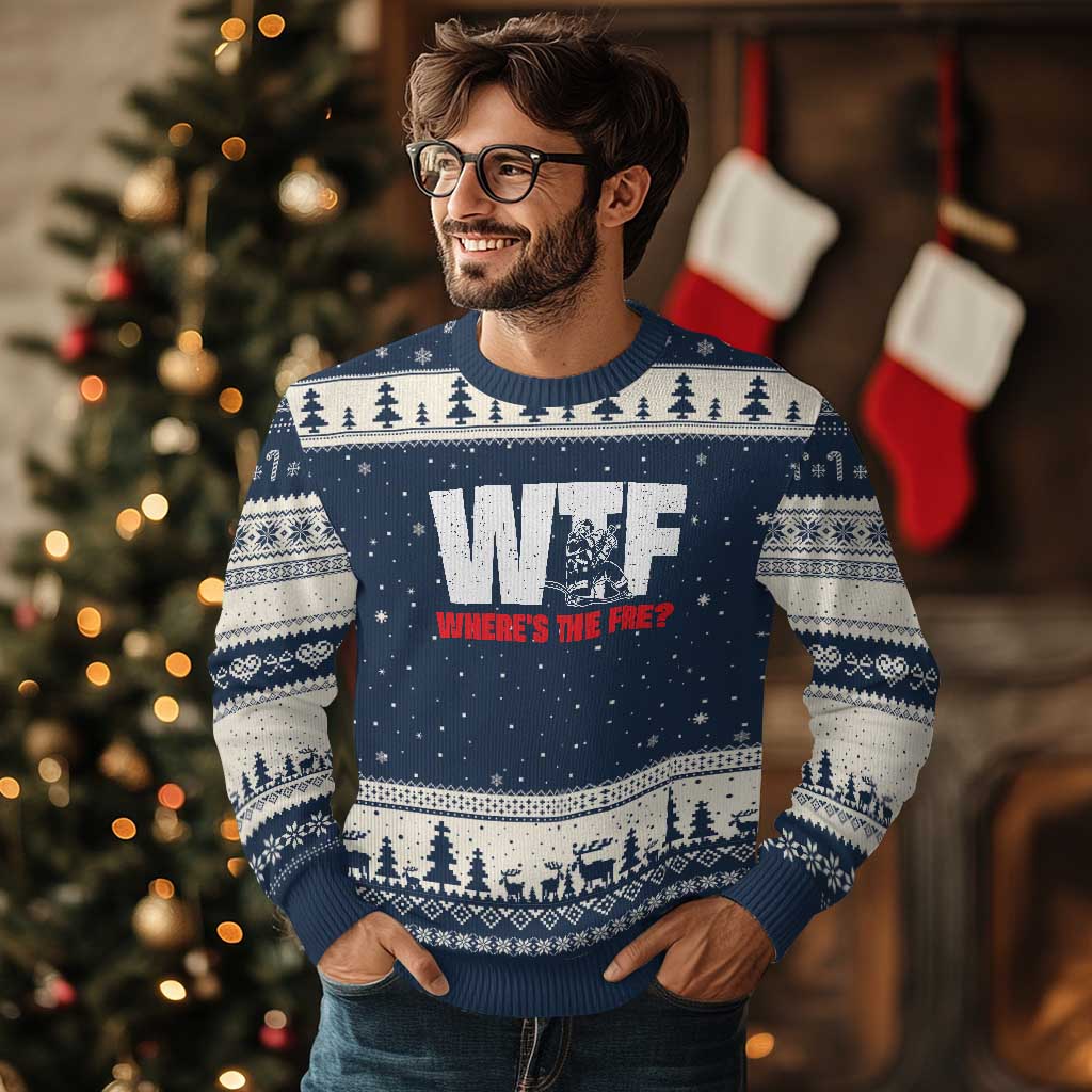 WTF Wheres The Fire Ugly Christmas Sweater Funny Fireman Firefighter - Wonder Print Shop