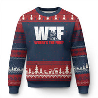 WTF Wheres The Fire Ugly Christmas Sweater Funny Fireman Firefighter - Wonder Print Shop