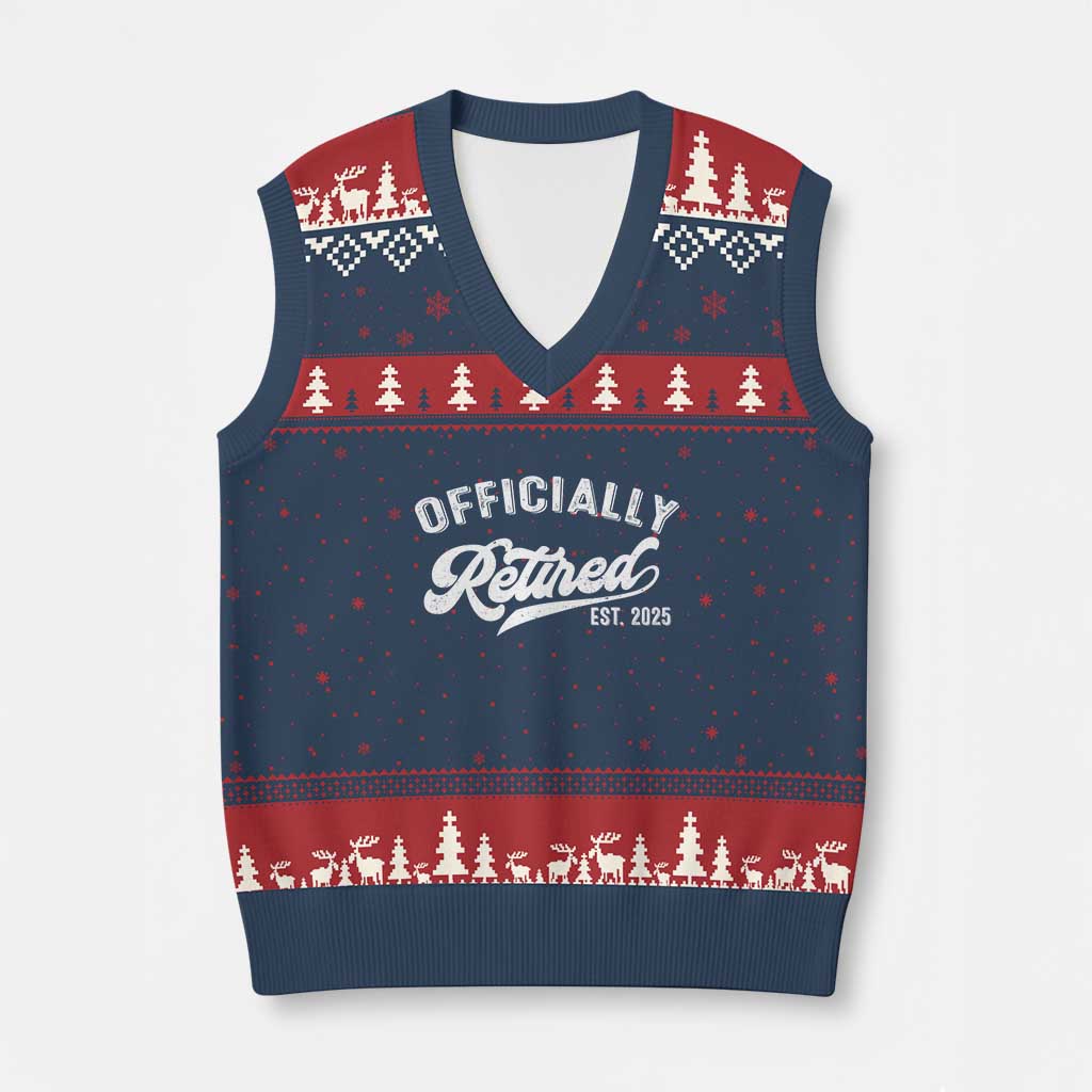 Officially Retired 2025 V-Neck Knit Sweater Vest Vintage Retirement - Wonder Print Shop