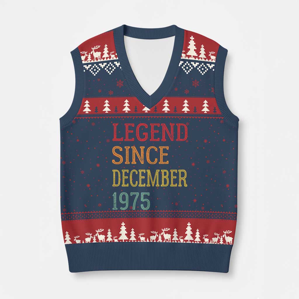 Legend Since December 1975 V-Neck Knit Sweater Vest Vintage Retro 50th Birthday Gifts - Wonder Print Shop