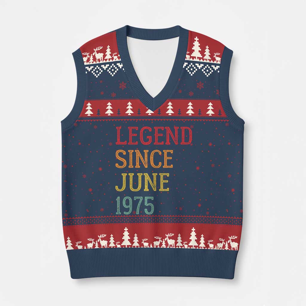 Legend Since June 1975 V-Neck Knit Sweater Vest Vintage Retro 50th Birthday Gifts - Wonder Print Shop
