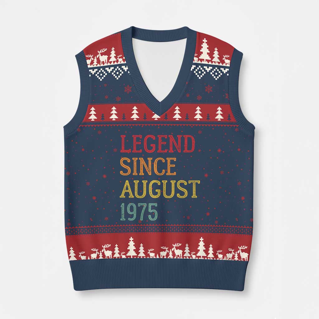 Legend Since August 1975 V-Neck Knit Sweater Vest Vintage Retro 50th Birthday Gifts - Wonder Print Shop
