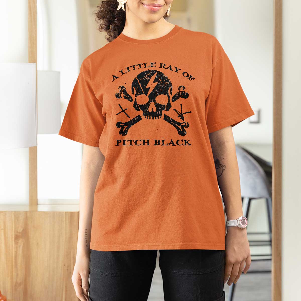 A Little Ray of Pitch Black T Shirt For Women Dark Humor Sarcastic Halloween Spooky Skull - Wonder Print Shop