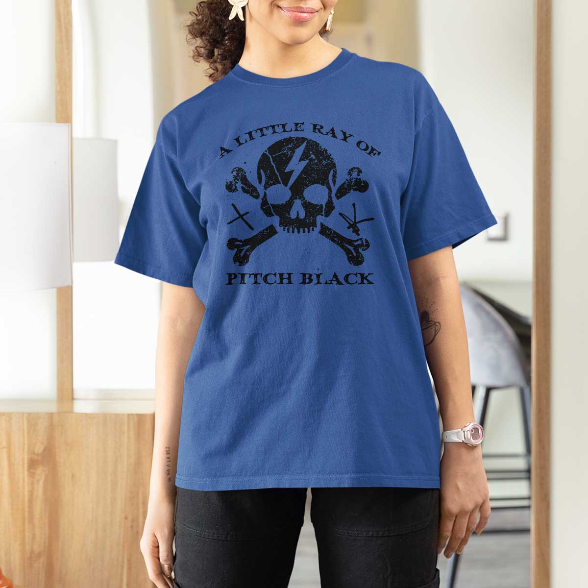 A Little Ray of Pitch Black T Shirt For Women Dark Humor Sarcastic Halloween Spooky Skull - Wonder Print Shop