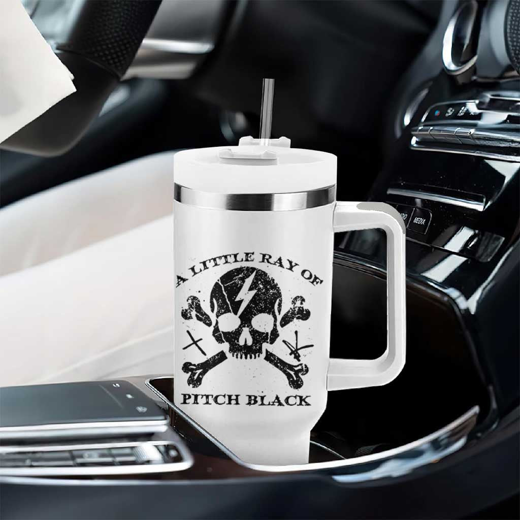 A Little Ray of Pitch Black Tumbler With Handle Dark Humor Sarcastic Halloween Spooky Skull - Wonder Print Shop