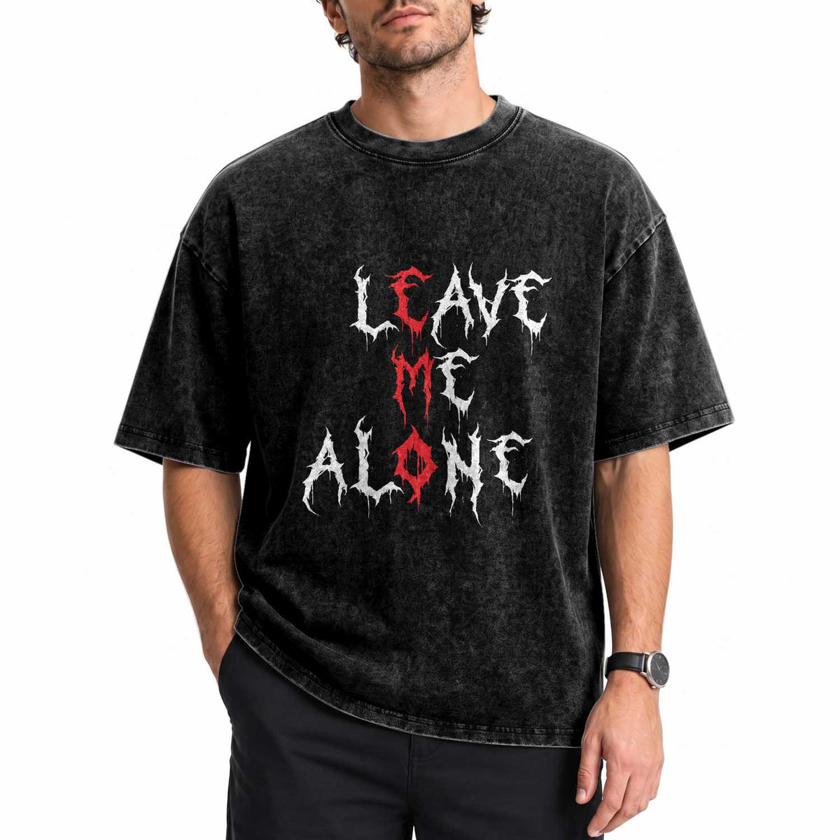 Leave me Alone Emo Washed Cotton T-Shirt Aesthetic Goth Scene Alternative Music