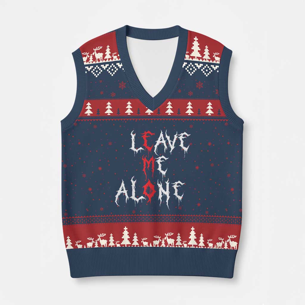 Leave me Alone Emo V-Neck Knit Sweater Vest Aesthetic Goth Scene Alternative Music - Wonder Print Shop