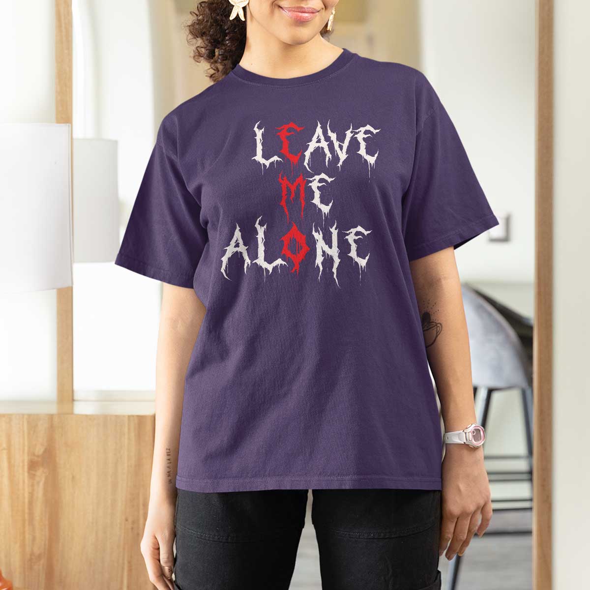 Leave me Alone Emo T Shirt For Women Aesthetic Goth Scene Alternative Music - Wonder Print Shop