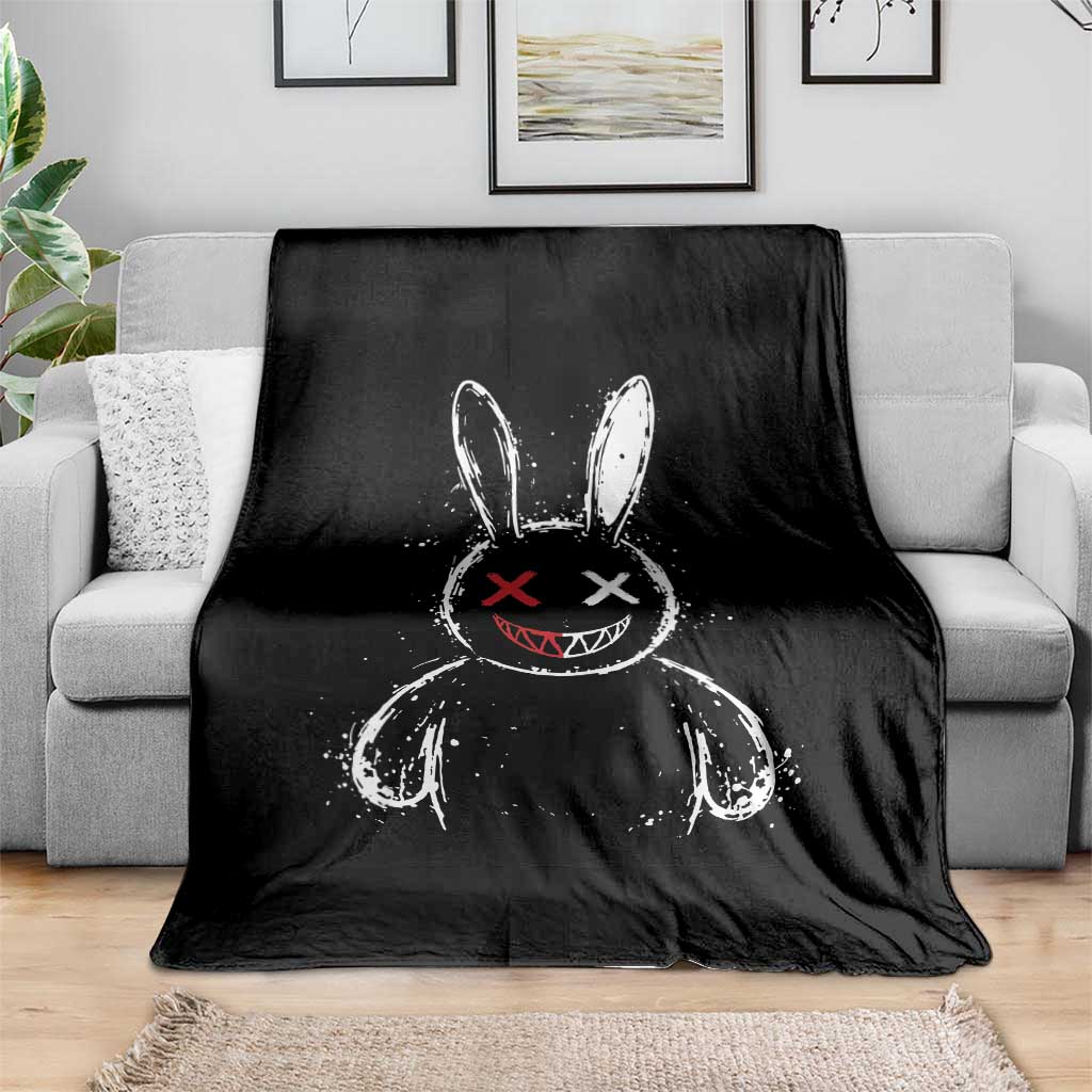 Creepy Cute Bunny Throw Blanket Rabbit Alt Goth Grunge Horror Aesthetic - Wonder Print Shop