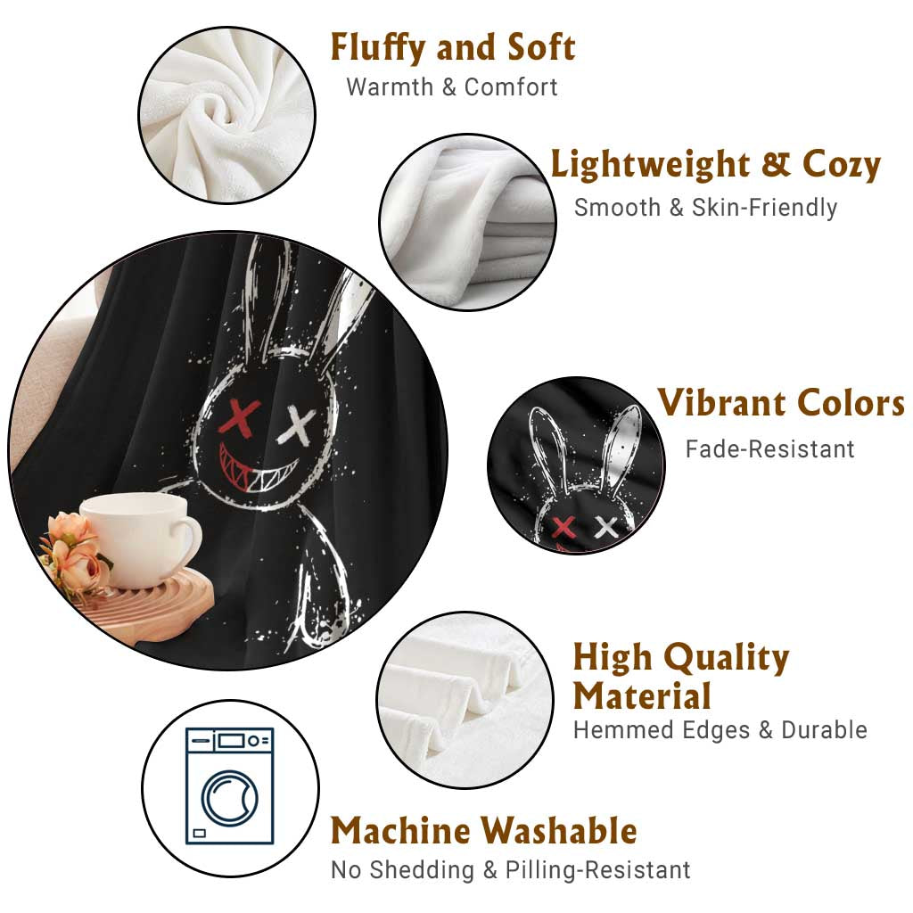 Creepy Cute Bunny Throw Blanket Rabbit Alt Goth Grunge Horror Aesthetic - Wonder Print Shop