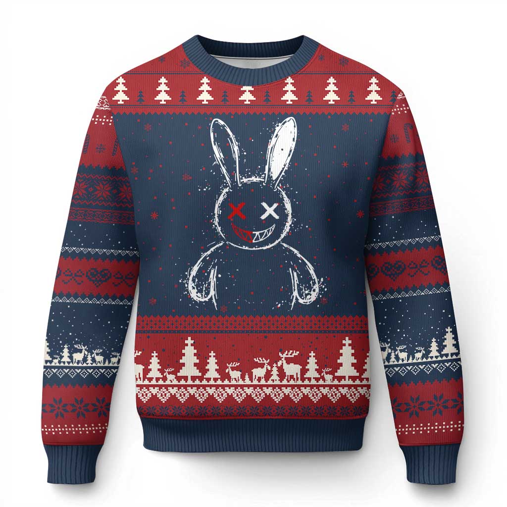 Creepy Cute Bunny Ugly Christmas Sweater Rabbit Alt Goth Grunge Horror Aesthetic - Wonder Print Shop