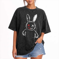 Creepy Cute Bunny Washed Cotton T-Shirt Rabbit Alt Goth Grunge Horror Aesthetic