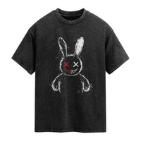 Creepy Cute Bunny Washed Cotton T-Shirt Rabbit Alt Goth Grunge Horror Aesthetic