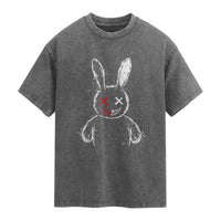 Creepy Cute Bunny Washed Cotton T-Shirt Rabbit Alt Goth Grunge Horror Aesthetic