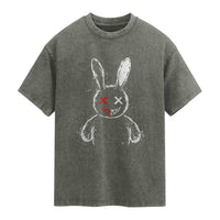 Creepy Cute Bunny Washed Cotton T-Shirt Rabbit Alt Goth Grunge Horror Aesthetic