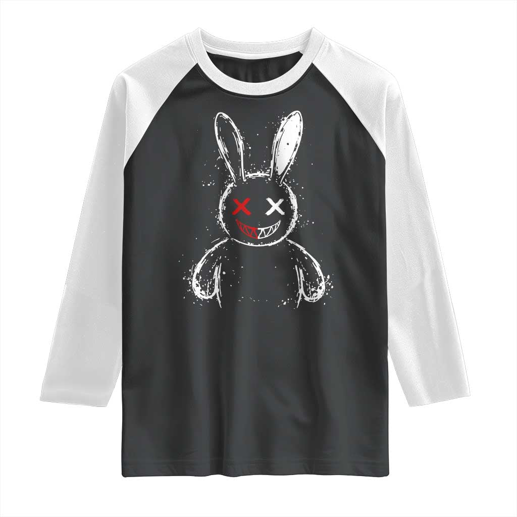 Creepy Cute Bunny Raglan Shirt Rabbit Alt Goth Grunge Horror Aesthetic - Wonder Print Shop