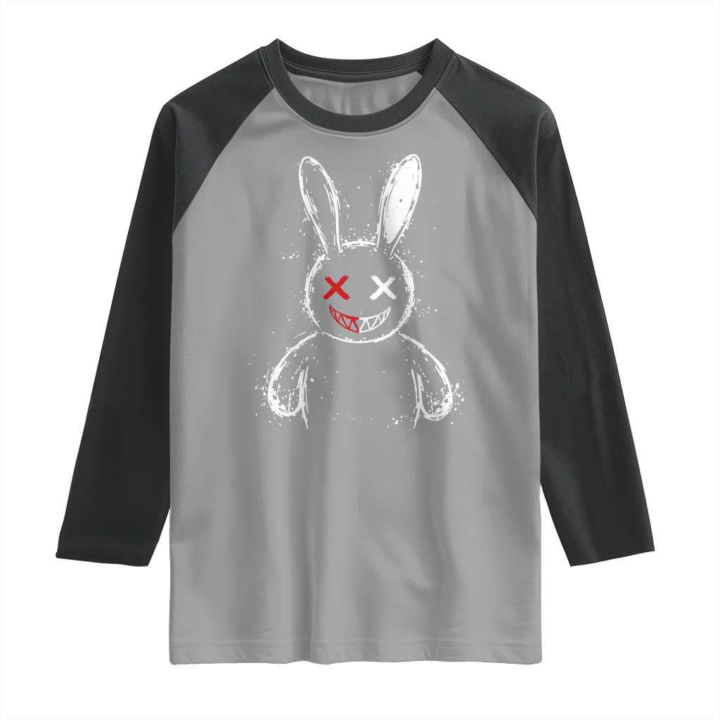 Creepy Cute Bunny Raglan Shirt Rabbit Alt Goth Grunge Horror Aesthetic - Wonder Print Shop