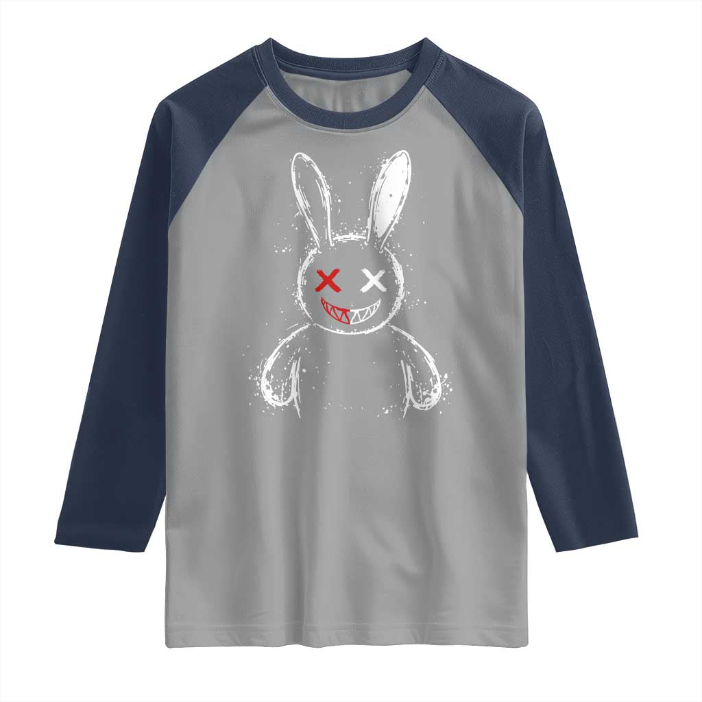 Creepy Cute Bunny Raglan Shirt Rabbit Alt Goth Grunge Horror Aesthetic - Wonder Print Shop