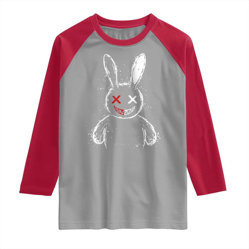 Creepy Cute Bunny Raglan Shirt Rabbit Alt Goth Grunge Horror Aesthetic - Wonder Print Shop