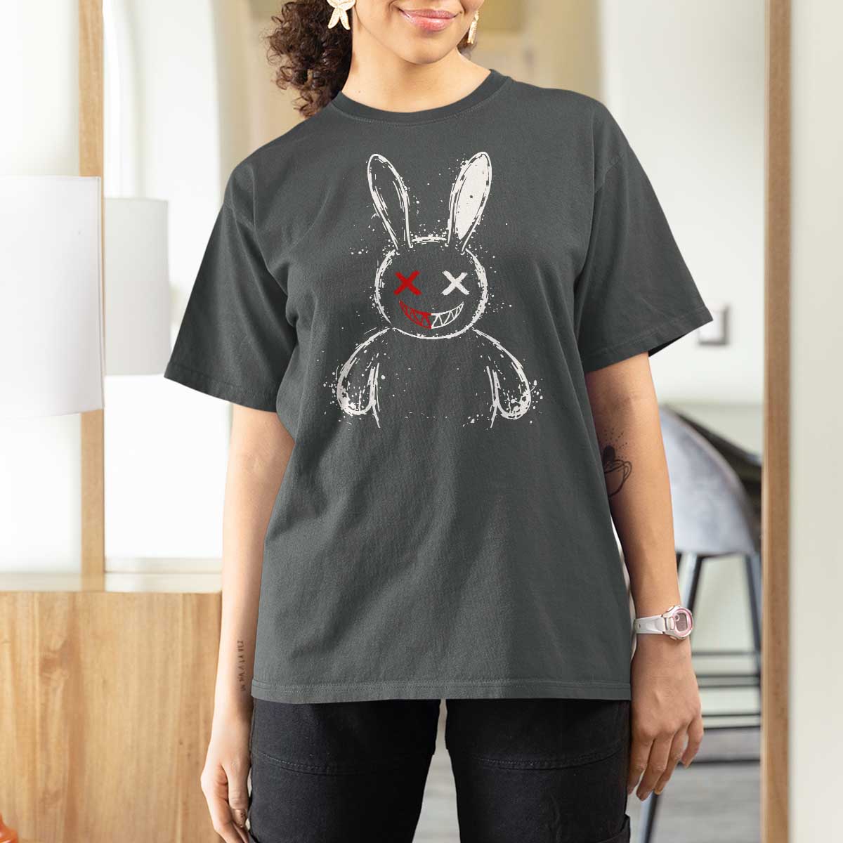 Creepy Cute Bunny T Shirt For Women Rabbit Alt Goth Grunge Horror Aesthetic - Wonder Print Shop