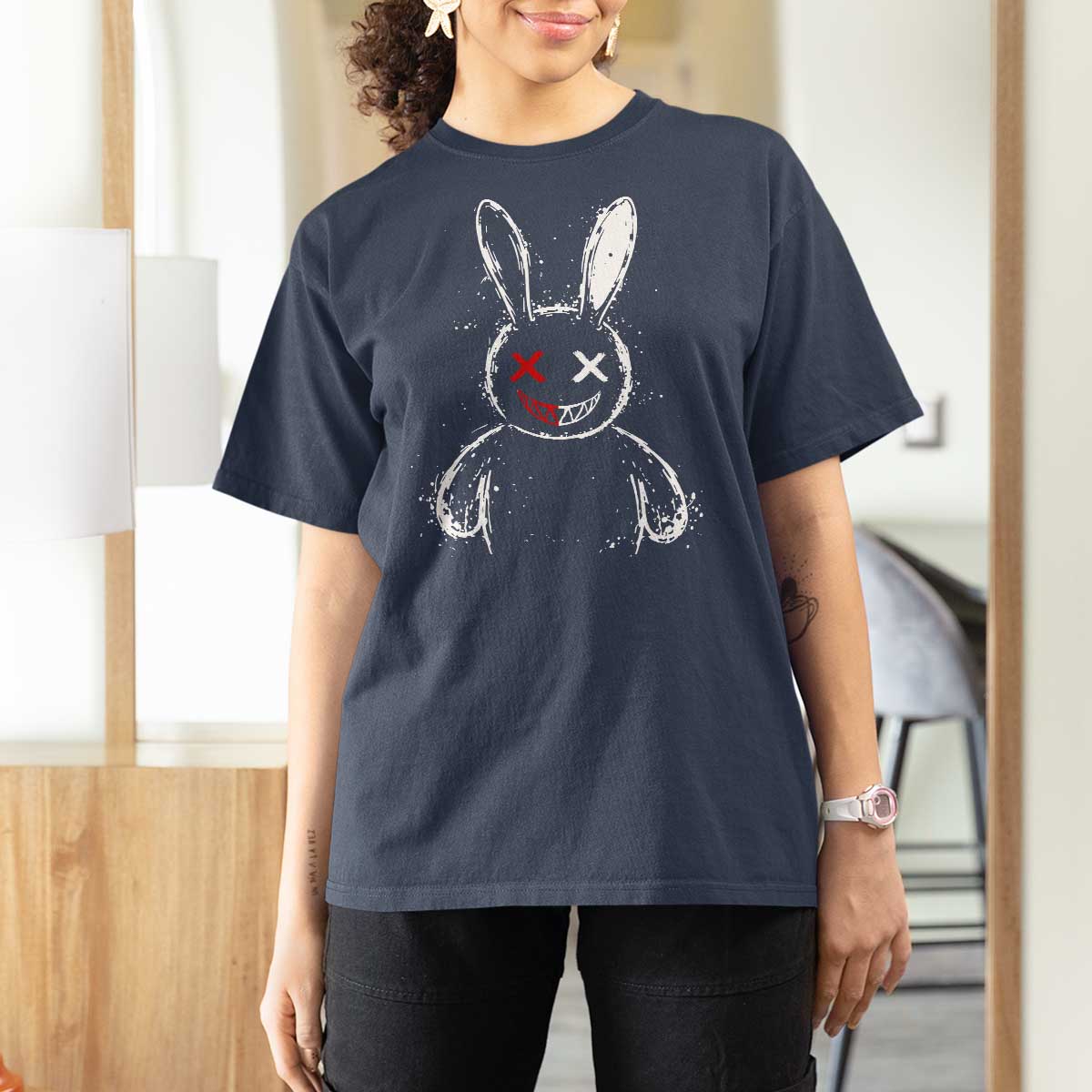 Creepy Cute Bunny T Shirt For Women Rabbit Alt Goth Grunge Horror Aesthetic - Wonder Print Shop