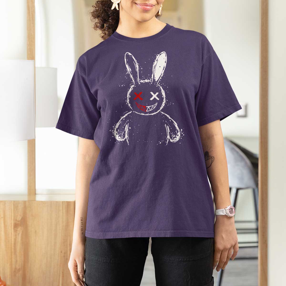 Creepy Cute Bunny T Shirt For Women Rabbit Alt Goth Grunge Horror Aesthetic - Wonder Print Shop
