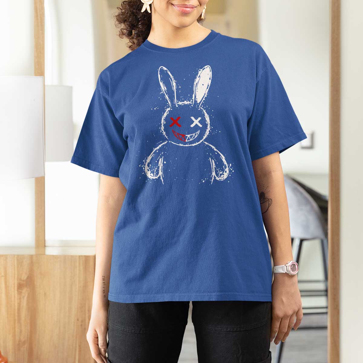 Creepy Cute Bunny T Shirt For Women Rabbit Alt Goth Grunge Horror Aesthetic - Wonder Print Shop