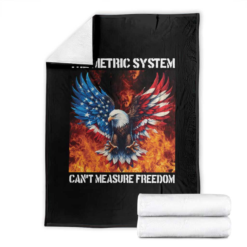 Funny Bald Eagle 4th of July Throw Blanket The Metric System Cant Measure Freedom American Flag - Wonder Print Shop