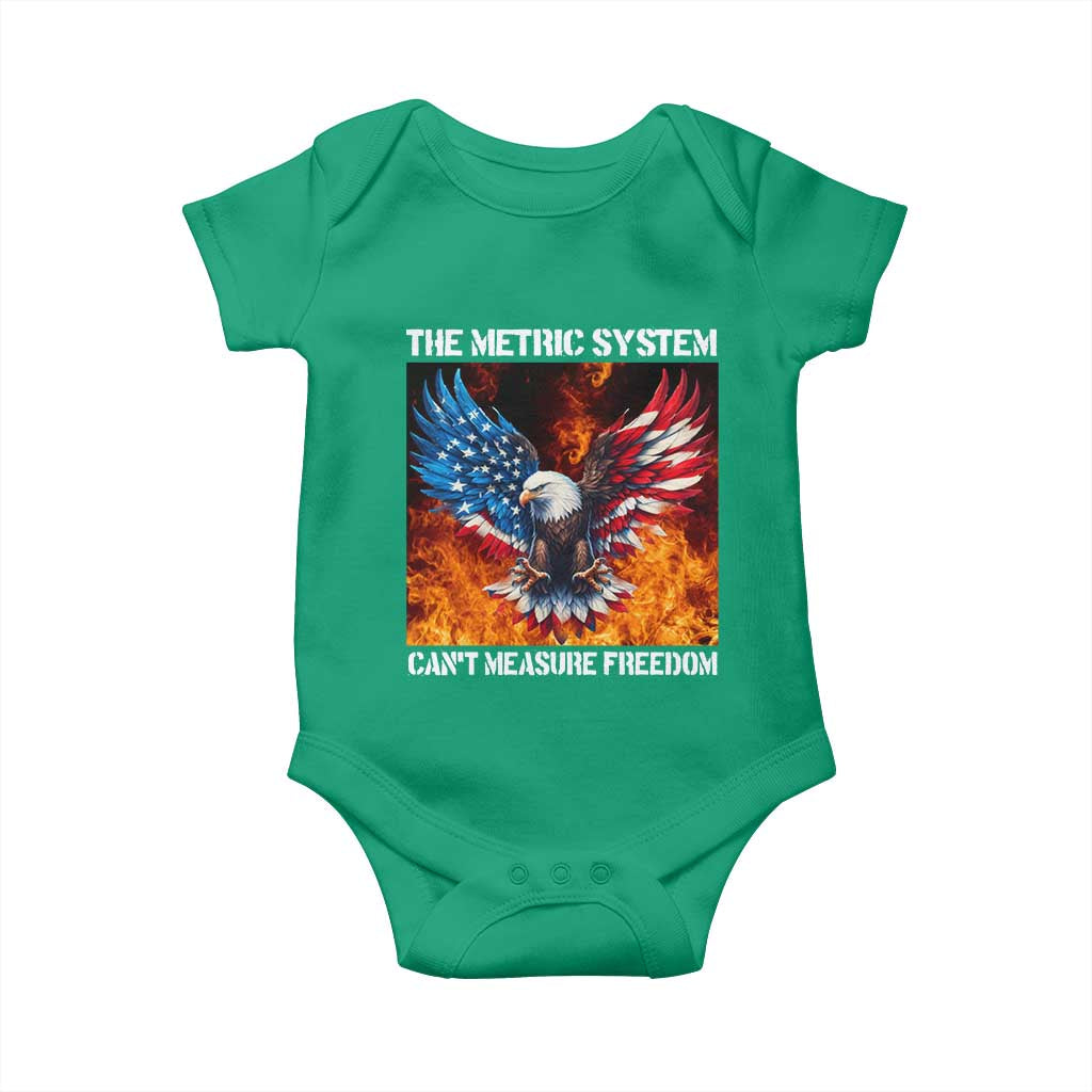 Funny Bald Eagle 4th of July Baby Onesie The Metric System Cant Measure Freedom American Flag - Wonder Print Shop