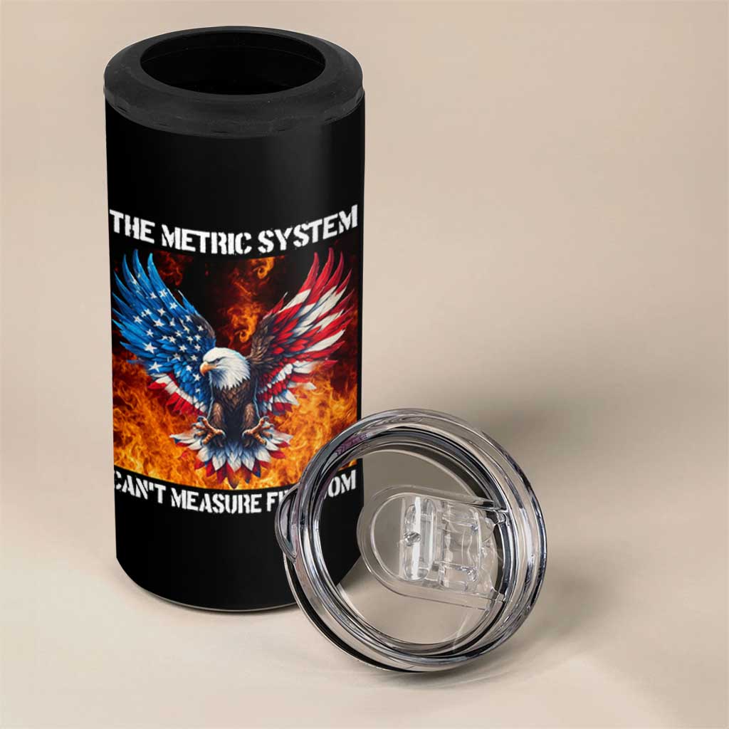 Funny Bald Eagle 4th of July 4 in 1 Can Cooler Tumbler The Metric System Cant Measure Freedom American Flag - Wonder Print Shop