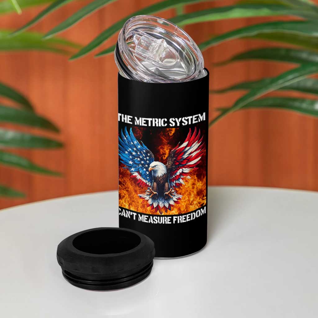 Funny Bald Eagle 4th of July 4 in 1 Can Cooler Tumbler The Metric System Cant Measure Freedom American Flag - Wonder Print Shop