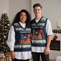 Funny Bald Eagle 4th of July V-Neck Knit Sweater Vest The Metric System Cant Measure Freedom American Flag - Wonder Print Shop