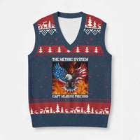 Funny Bald Eagle 4th of July V-Neck Knit Sweater Vest The Metric System Cant Measure Freedom American Flag - Wonder Print Shop