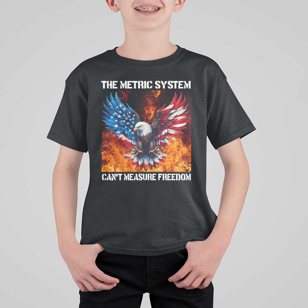 Funny Bald Eagle 4th of July T Shirt For Kid The Metric System Cant Measure Freedom American Flag - Wonder Print Shop