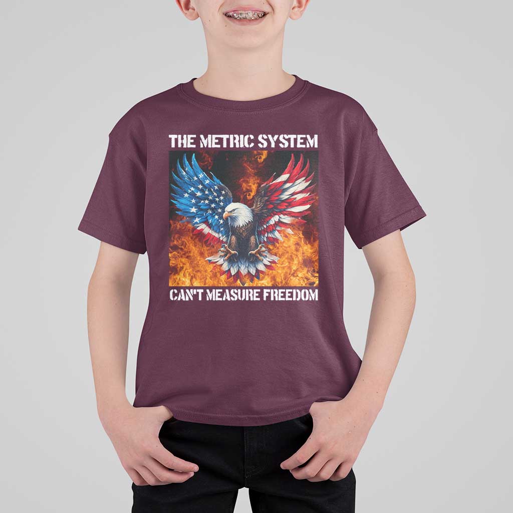 Funny Bald Eagle 4th of July T Shirt For Kid The Metric System Cant Measure Freedom American Flag - Wonder Print Shop