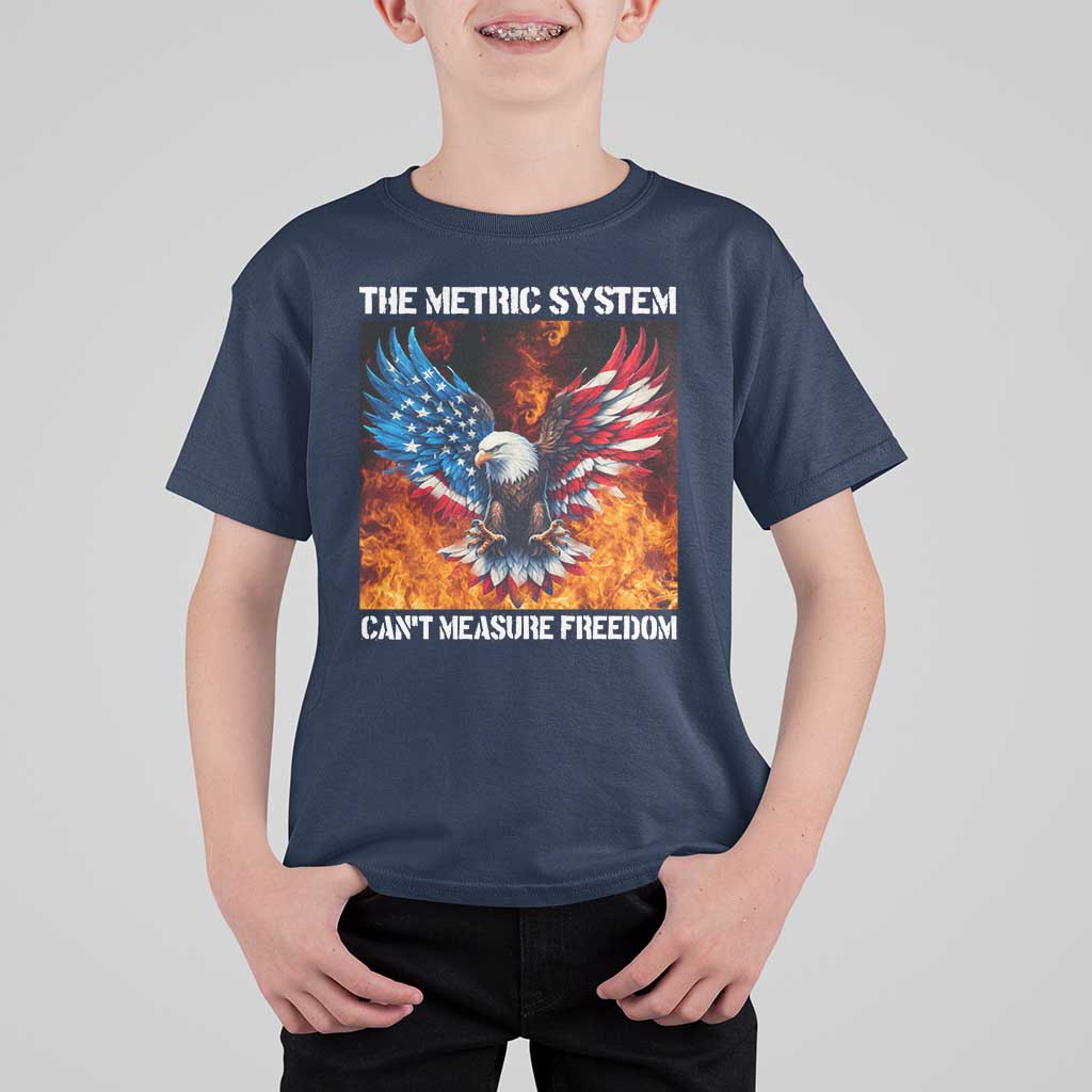 Funny Bald Eagle 4th of July T Shirt For Kid The Metric System Cant Measure Freedom American Flag - Wonder Print Shop