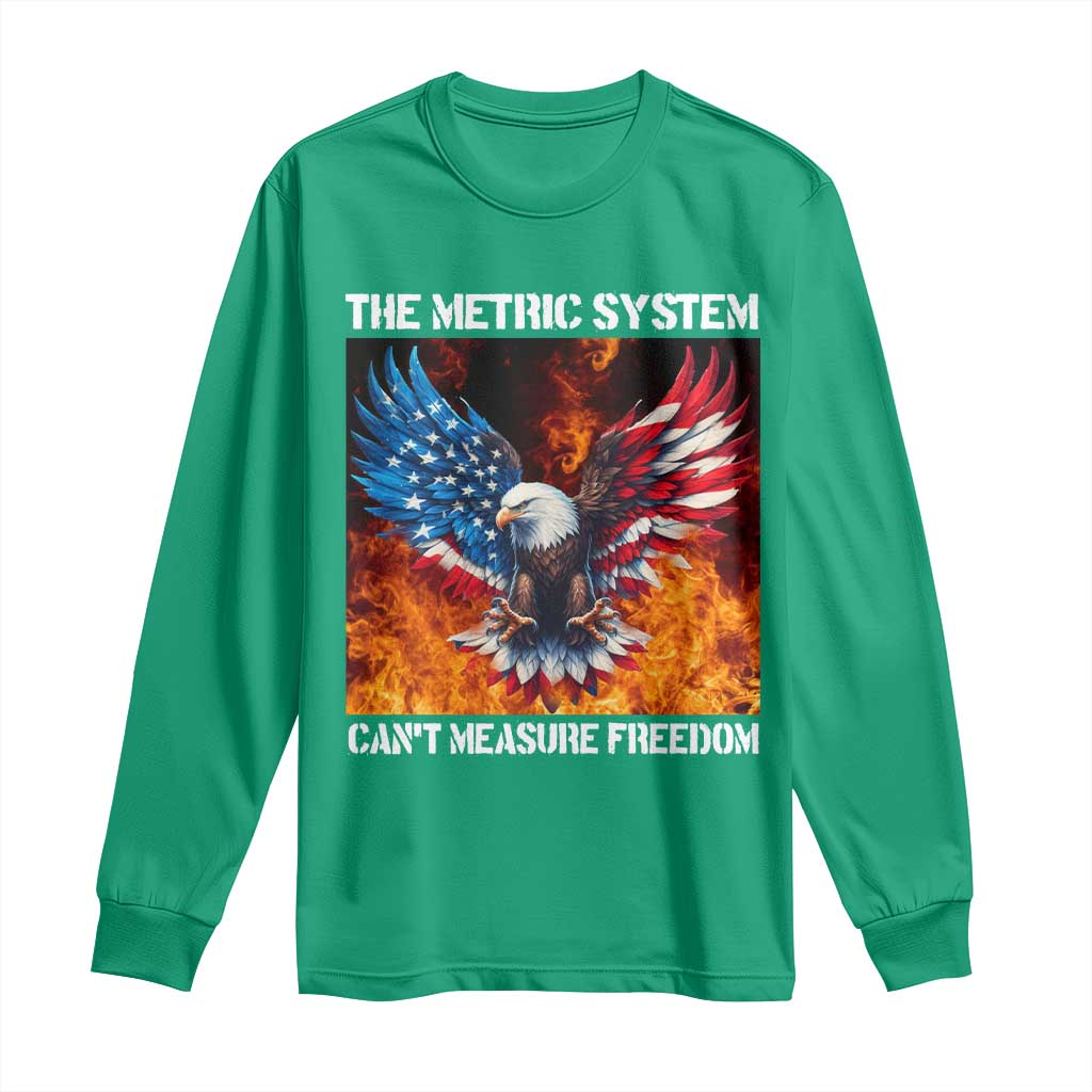 Funny Bald Eagle 4th of July Long Sleeve Shirt The Metric System Cant Measure Freedom American Flag - Wonder Print Shop