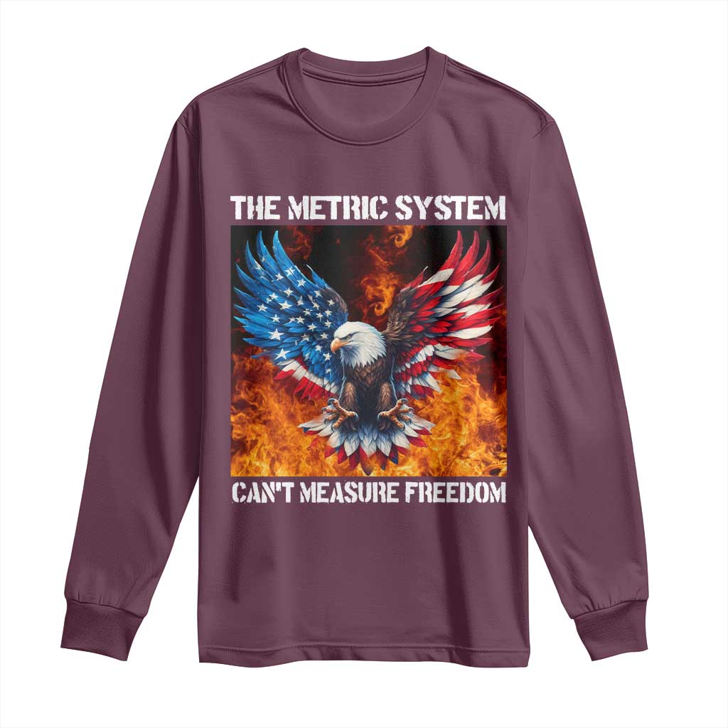 Funny Bald Eagle 4th of July Long Sleeve Shirt The Metric System Cant Measure Freedom American Flag - Wonder Print Shop