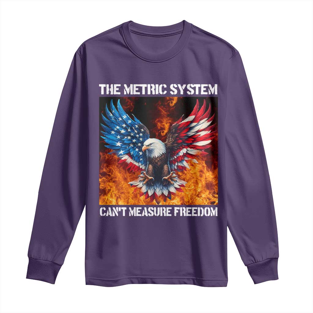 Funny Bald Eagle 4th of July Long Sleeve Shirt The Metric System Cant Measure Freedom American Flag - Wonder Print Shop