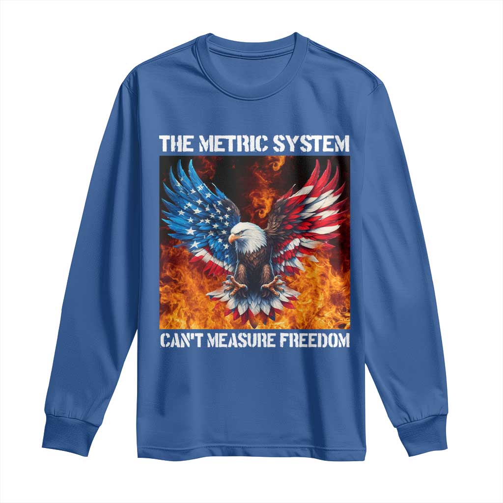 Funny Bald Eagle 4th of July Long Sleeve Shirt The Metric System Cant Measure Freedom American Flag - Wonder Print Shop