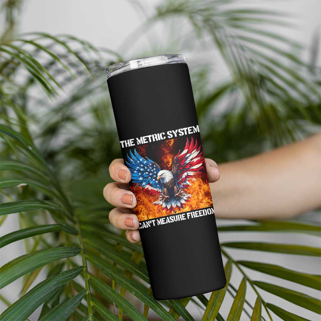 Funny Bald Eagle 4th of July Skinny Tumbler The Metric System Cant Measure Freedom American Flag - Wonder Print Shop