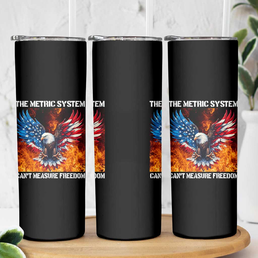 Funny Bald Eagle 4th of July Skinny Tumbler The Metric System Cant Measure Freedom American Flag - Wonder Print Shop