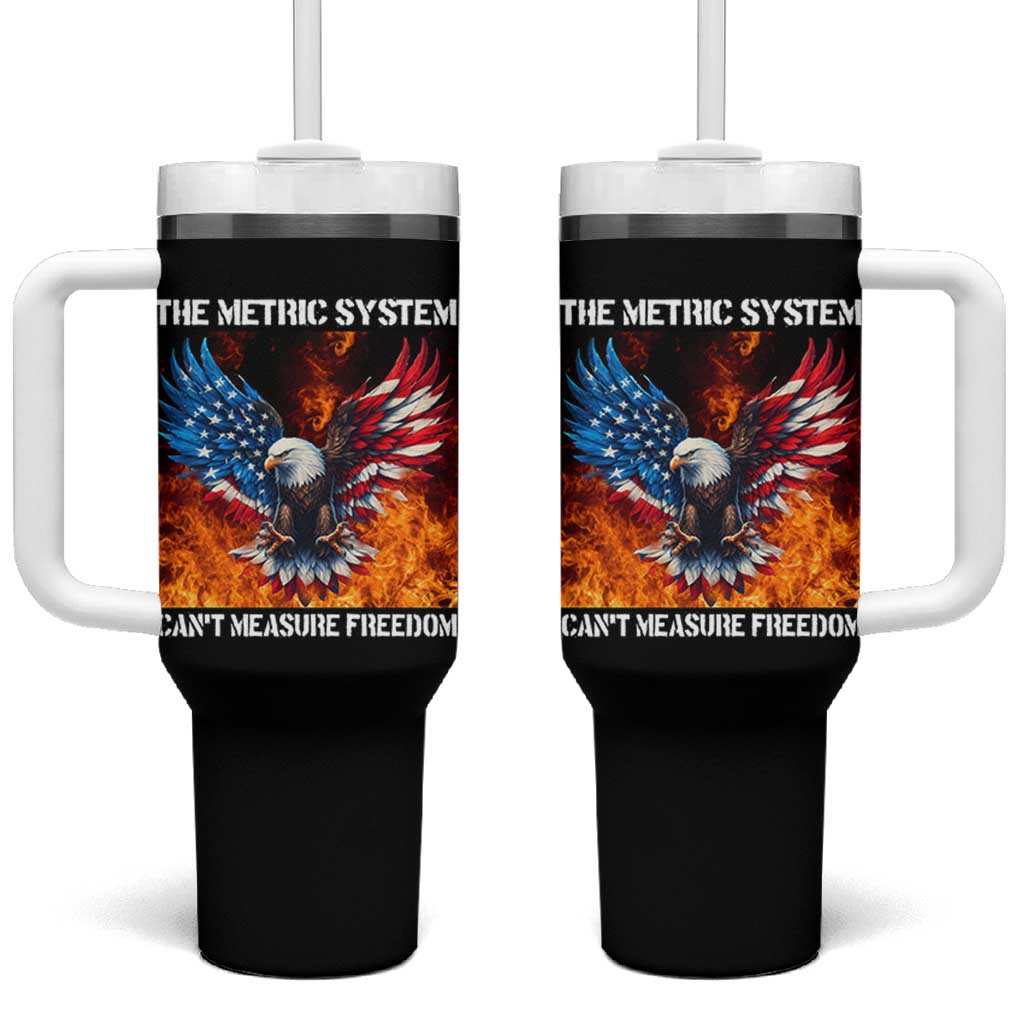 Funny Bald Eagle 4th of July Tumbler With Handle The Metric System Cant Measure Freedom American Flag - Wonder Print Shop